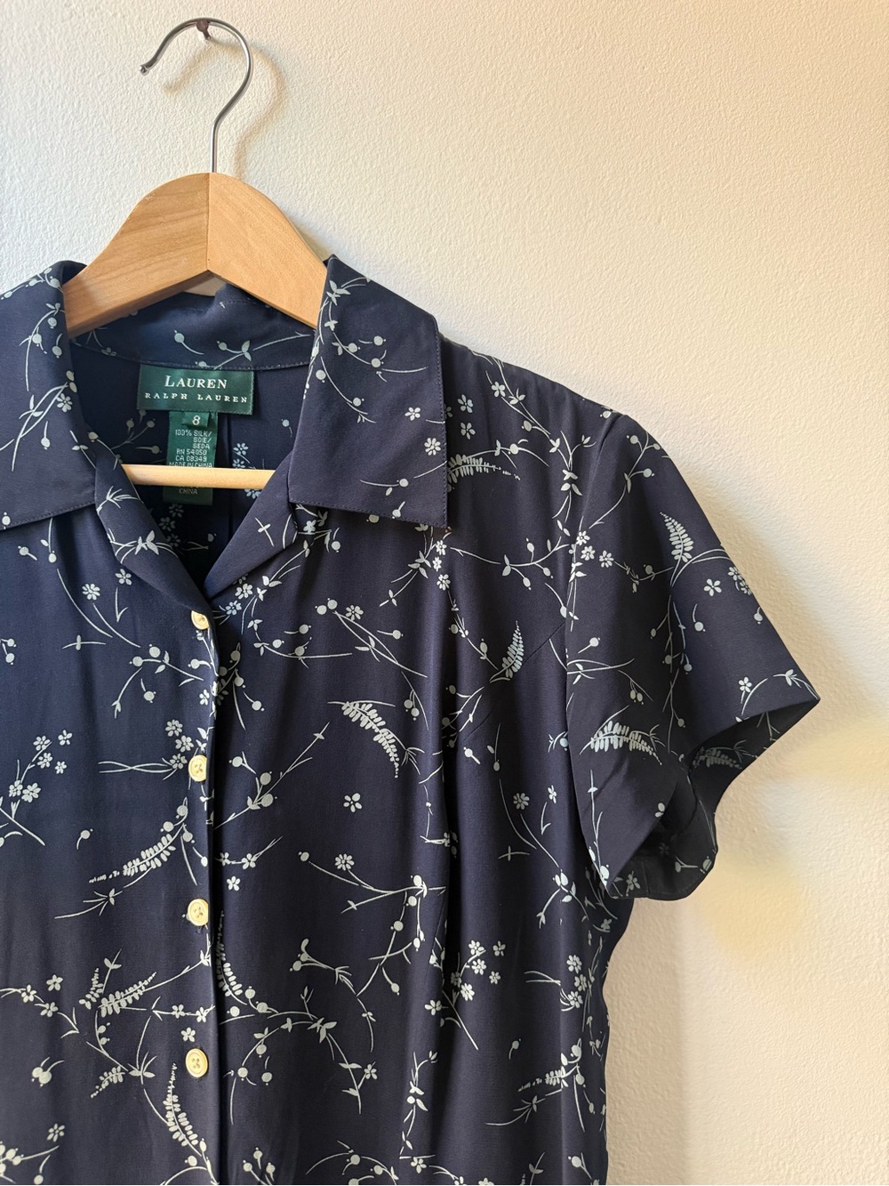 Lauren Ralph Lauren 100% Silk Navy Floral Button-Down Maxi Shirt Dress - Picture 4 of 6